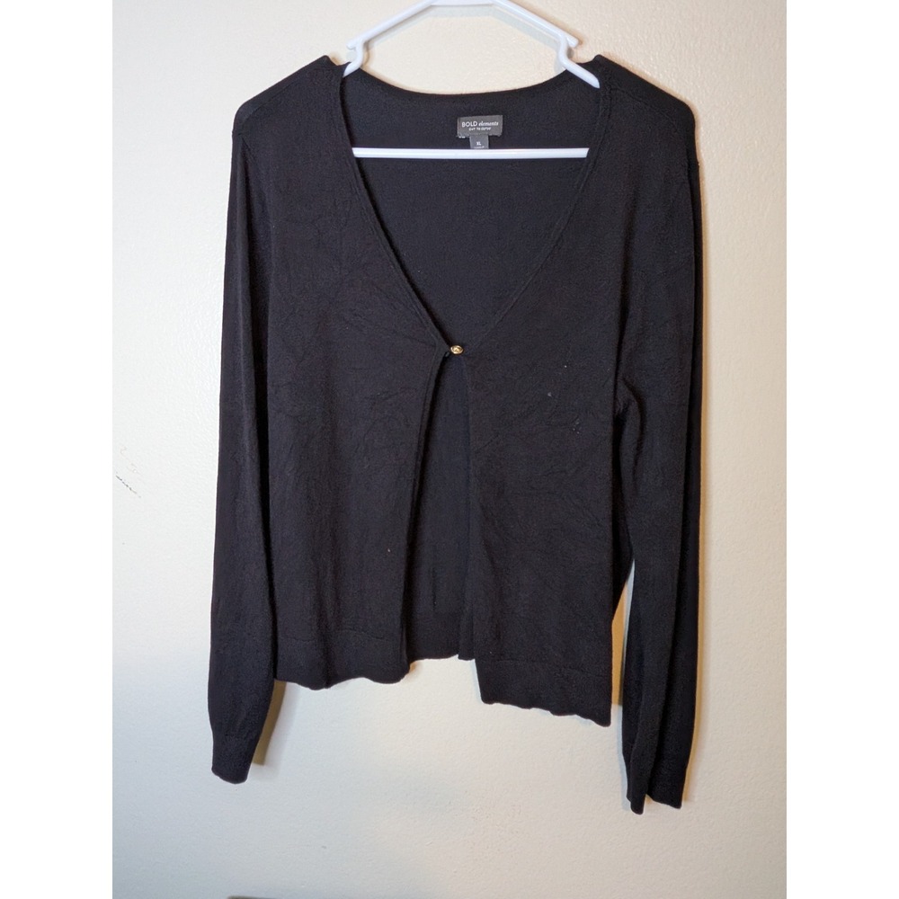 BOLD ELEMENTS Women's Black Cardigan Sweater XL V Neck Button Front‎ Knit